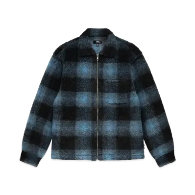 Stussy Shadow Plaid Sherpa Zip Shirt "Blue" 1110224