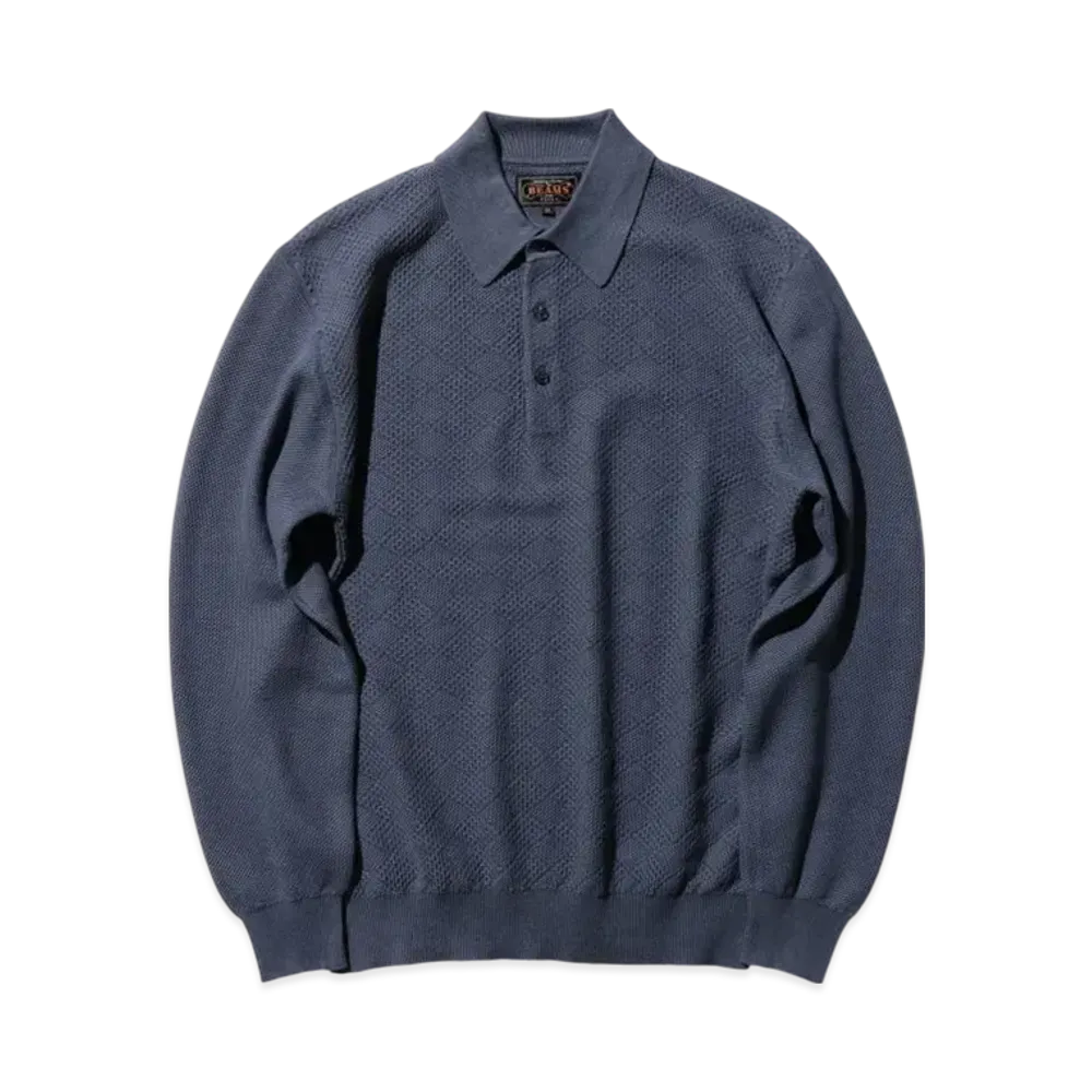 BEAMS Knit Polo Diamond Pattern "Blue"