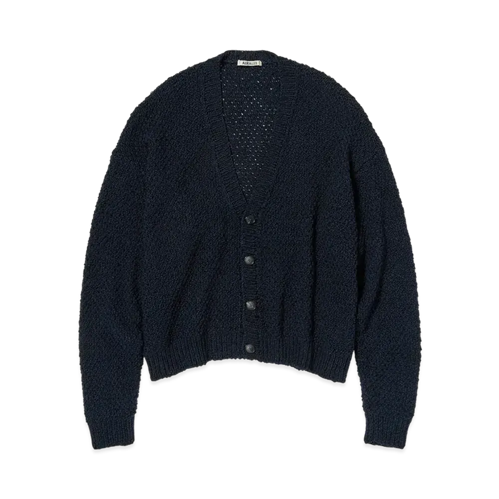 AURALEE Cotton Cashmere Cord Knit Cardigan "Navy/Black"