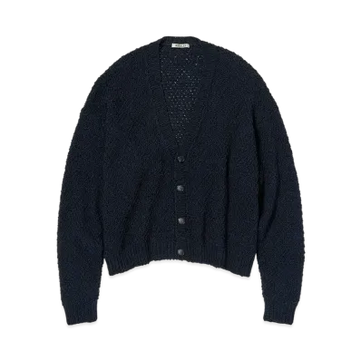 AURALEE Cotton Cashmere Cord Knit Cardigan "Navy/Black"