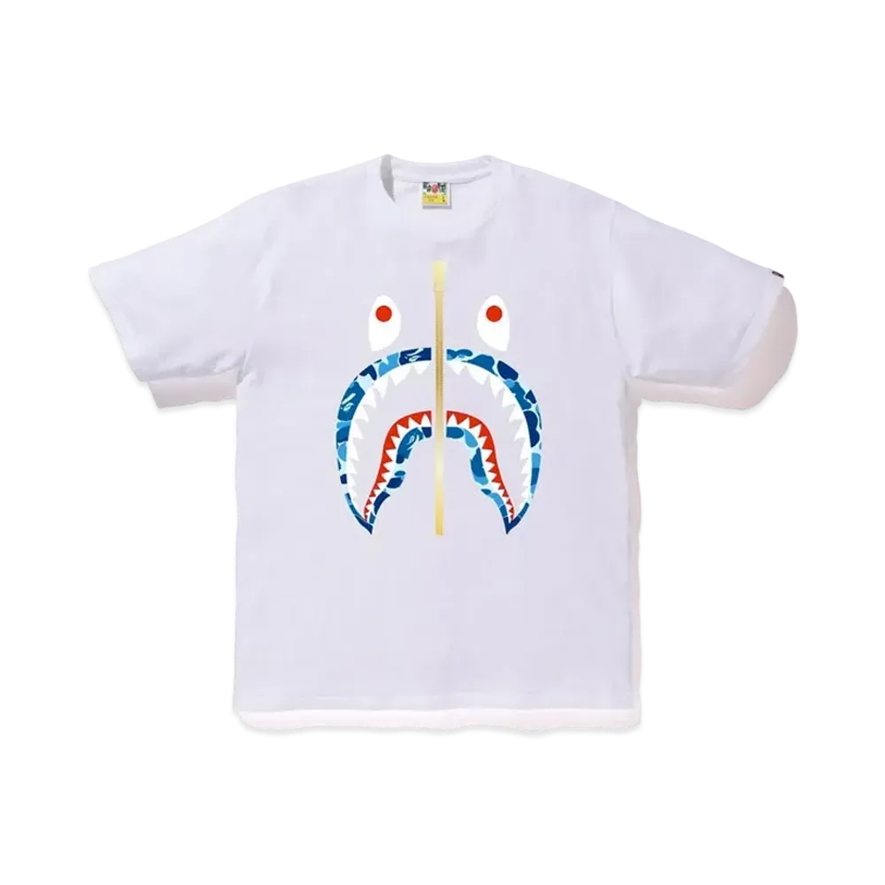 A BATHING APE ABC Gold Zip Shark Tee "White/Blue"