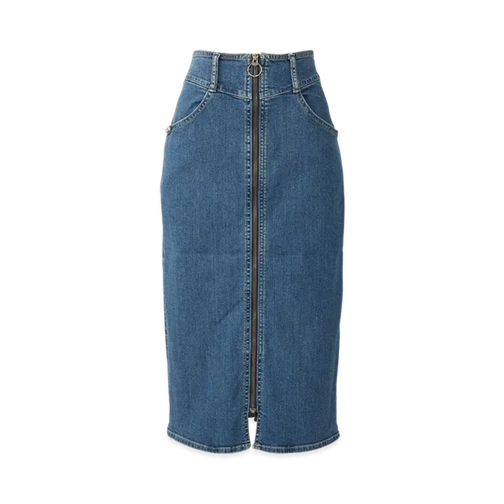 HYSTERIC GLAMOUR Front Zip Tight Denim Skirt "Light Indigo Blue"