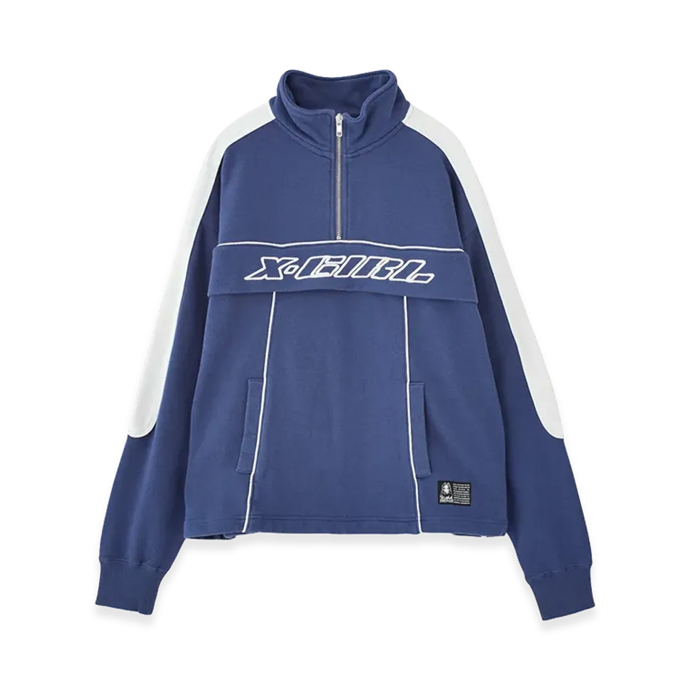 X-Girl Women's Face Label Half Zip Sweat Top "Blue"