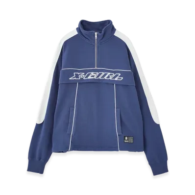 X-Girl Women's Face Label Half Zip Sweat Top "Blue"