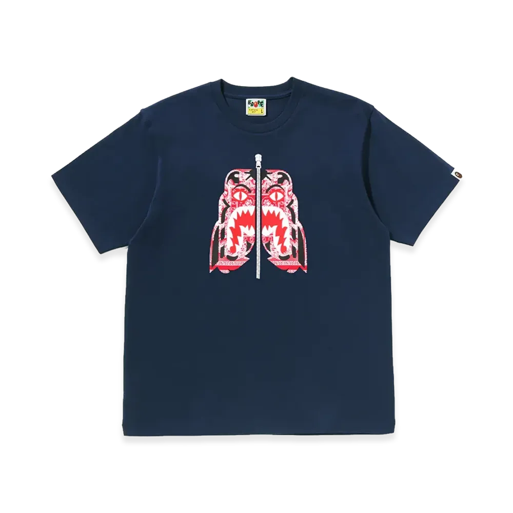 A BATHING APE Paisley Pattern Tiger Face Tee "Navy"