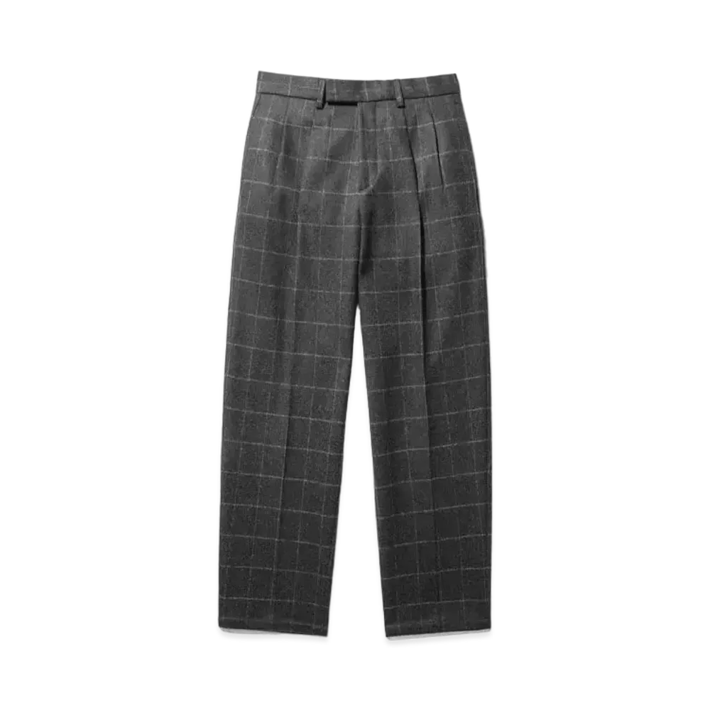 Noah Double-Pleat Windowpane Wool Trouser "Charcoal"