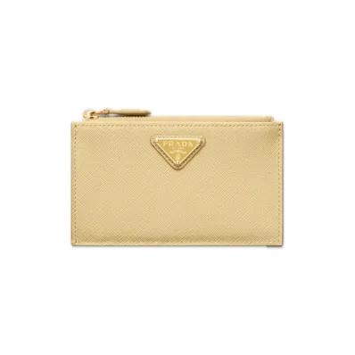 PRADA Saffiano Triangle Card Case "Vanilla"