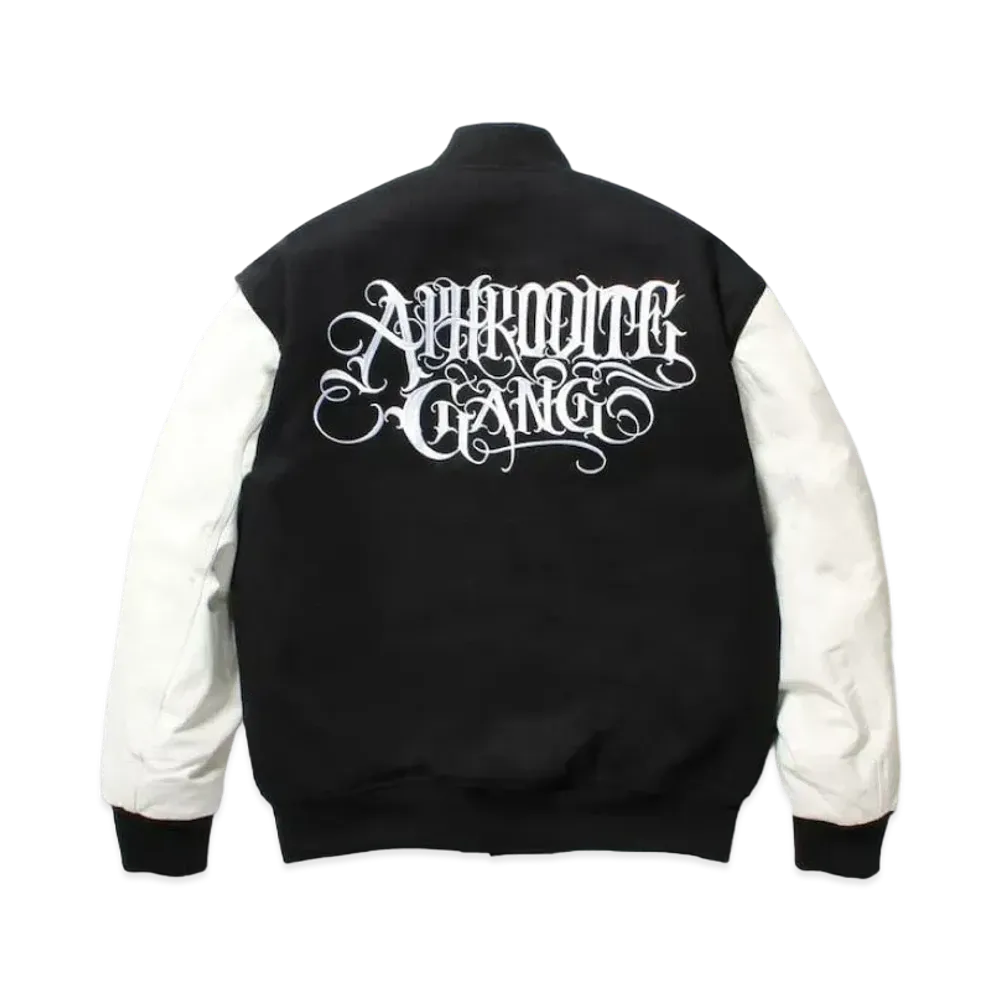 APHRODITEGANG Leather Varsity Jacket "White"