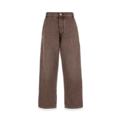 Bottega Veneta Women's Mud Denim Wide-Leg Jeans "Brown"