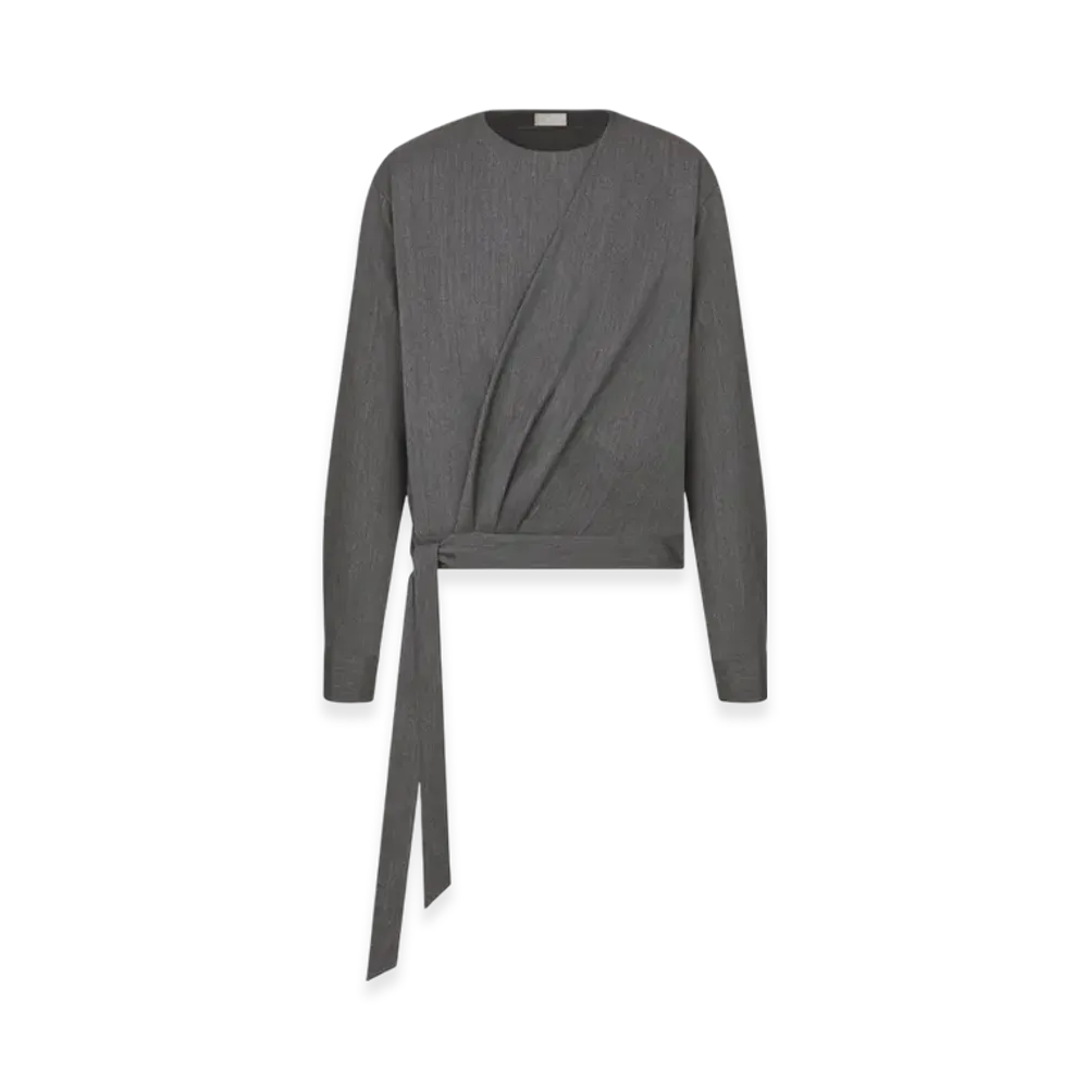 Dior Virgin Wool Twill Draped Shirt "Anthracite Gray"