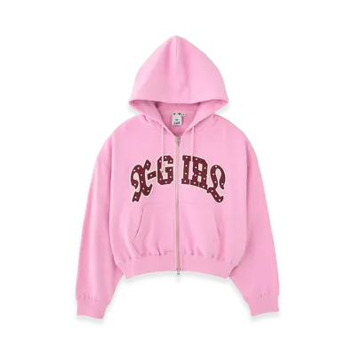 X-Girl Studded Logo Zip Up Sweat Hoodie "Light Pink"