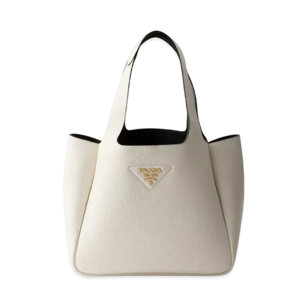 PRADA Small Leather Tote Bag "White/Black"