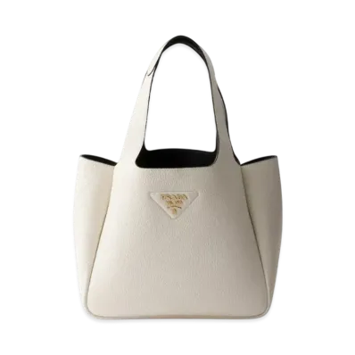 PRADA Small Leather Tote Bag "White/Black"