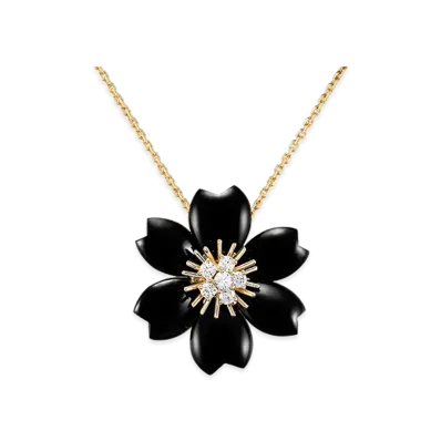 Van Cleef & Arpels Rose de Noel clip pendant small model "18K Yellow gold/Onyx/Diamond"