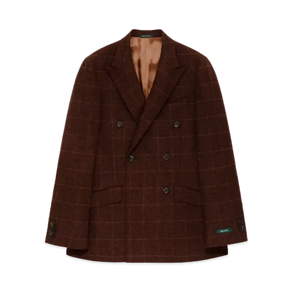 Aime Leon Dore Double-Breasted Windowpane Suit Jacket "Brown"