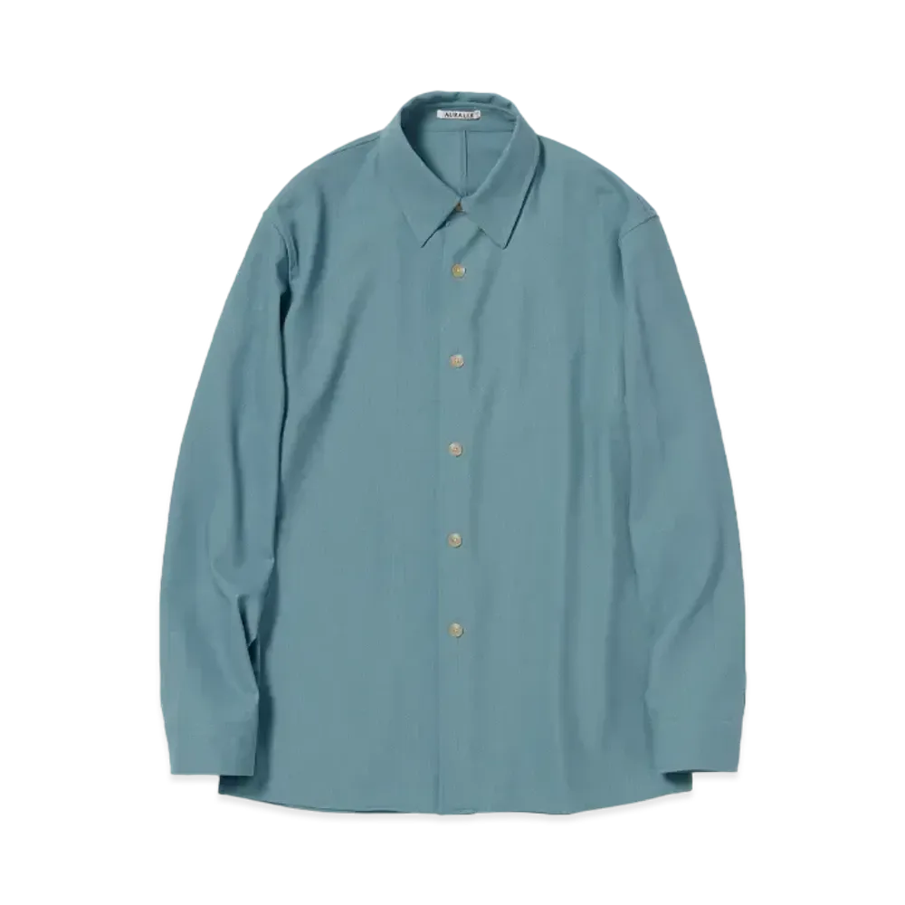 AURALEE Hard Twist Wool Dobby Shirt "Blue Grey"