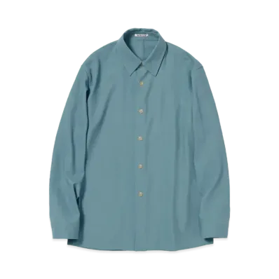 AURALEE Hard Twist Wool Dobby Shirt "Blue Grey"