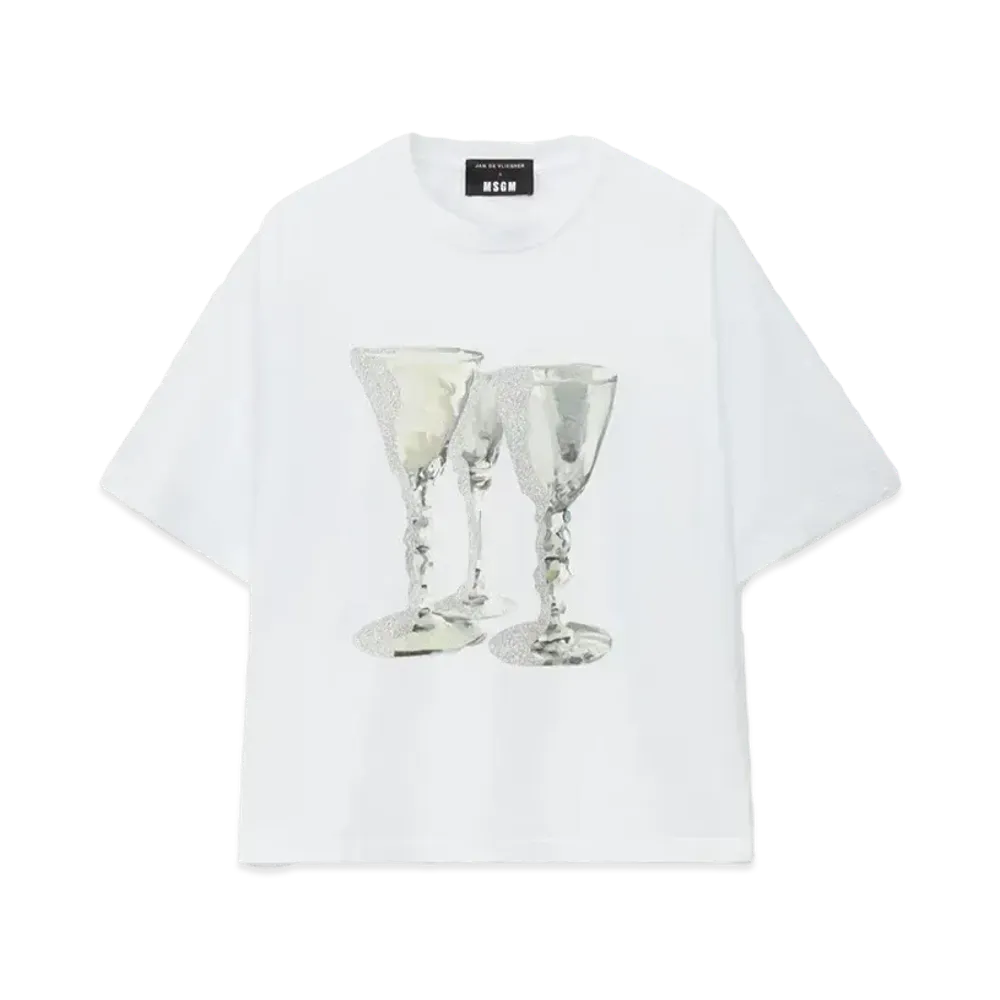 MSGM Jersey T-Shirt With Glasses Print "White"
