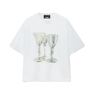 MSGM Jersey T-Shirt With Glasses Print "White"
