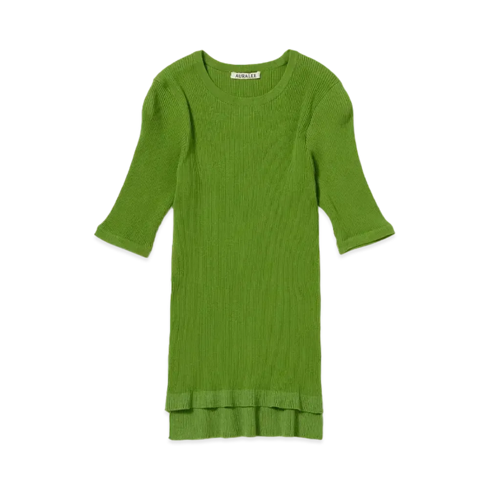 AURALEE GIZA High Gauge Rib Knit Tee "Green"