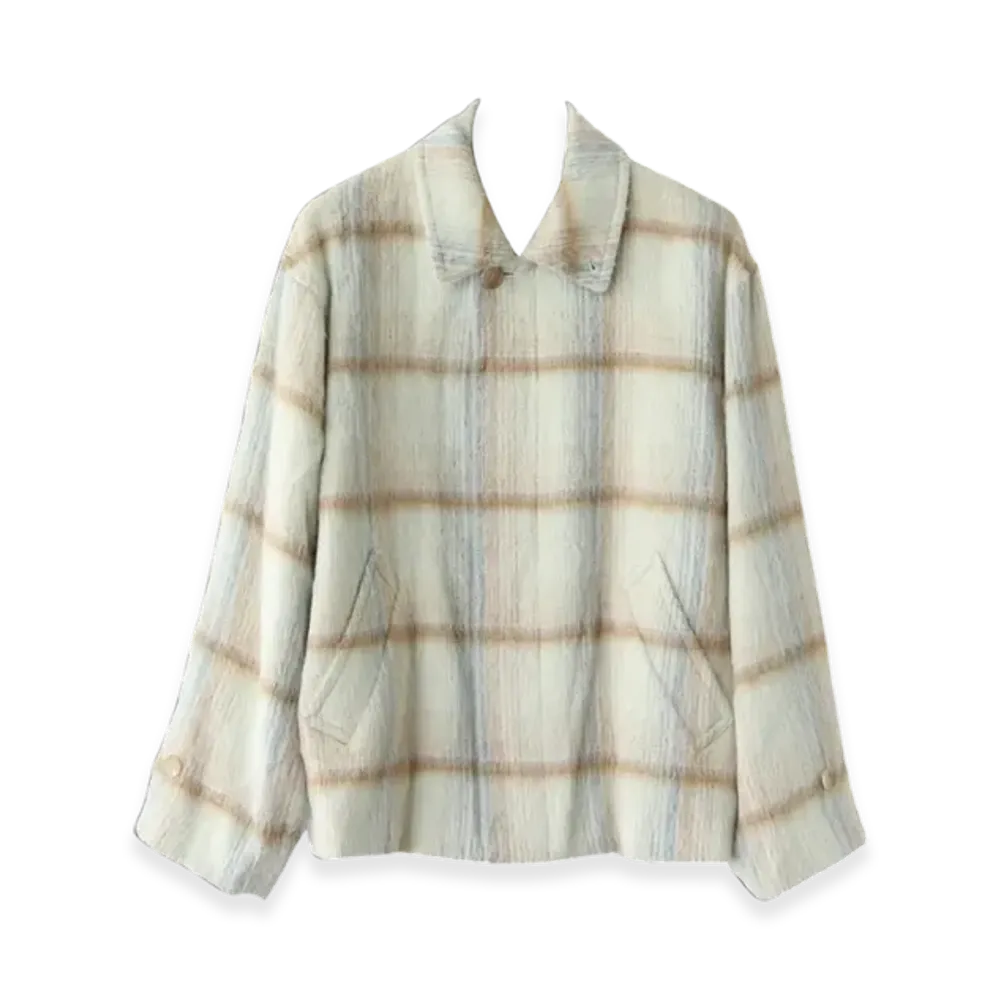 AURALEE Suri Alpaca Shaggy Check Blouson Limeyellow "Lime Yellow"