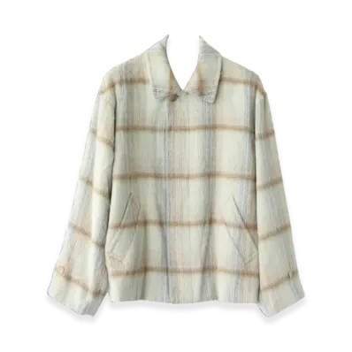 AURALEE Suri Alpaca Shaggy Check Blouson Limeyellow "Lime Yellow"