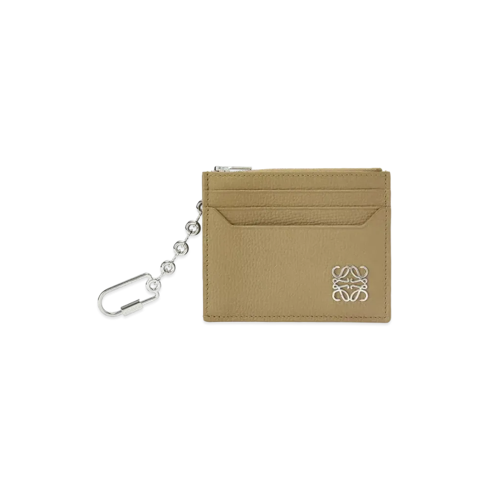 LOEWE Anagram Square Cardholder In Pebble Grain Calfskin With Chain "Artichoke Green"