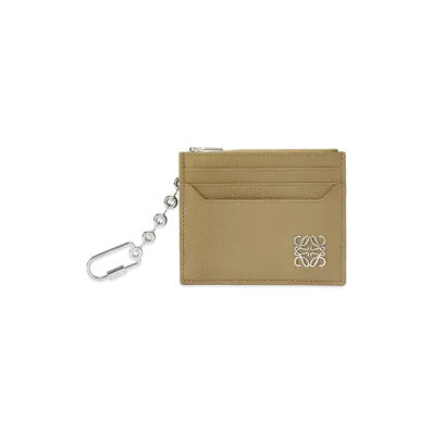 LOEWE Anagram Square Cardholder In Pebble Grain Calfskin With Chain "Artichoke Green"