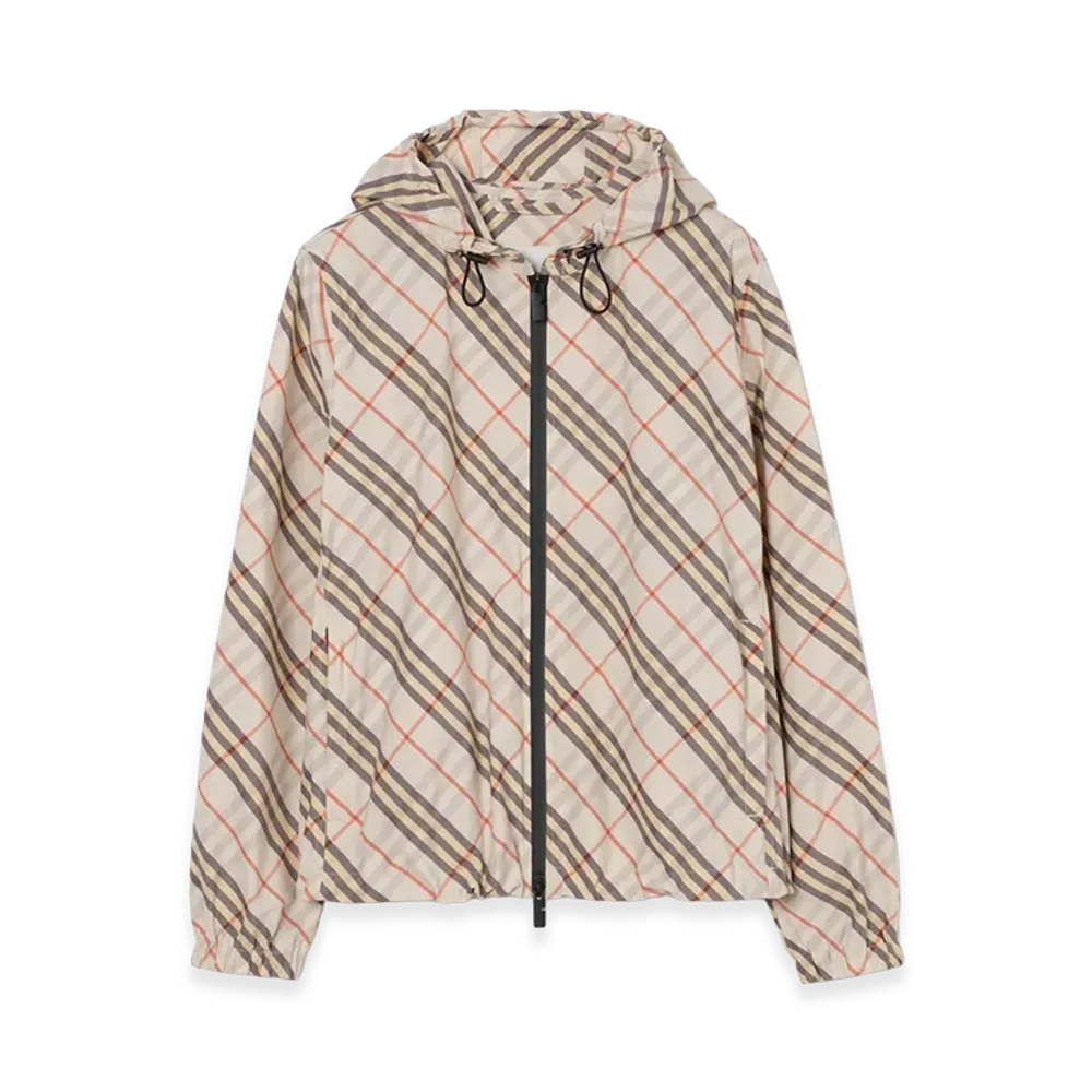 Burberry Women's Check Salcombe Hooded Jacket "Pebble Beige"