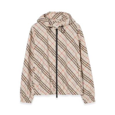 Burberry Women's Check Salcombe Hooded Jacket "Pebble Beige"