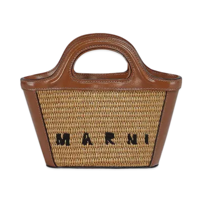 MARNI Tropicalia Micro Bag in Leather & Raffia-Effect Fabric "Siena"