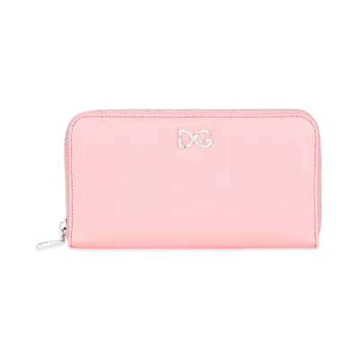 Dolce&Gabbana Zip Around Wallet Dauphine Calfskin DG Rhinestone "Pink"