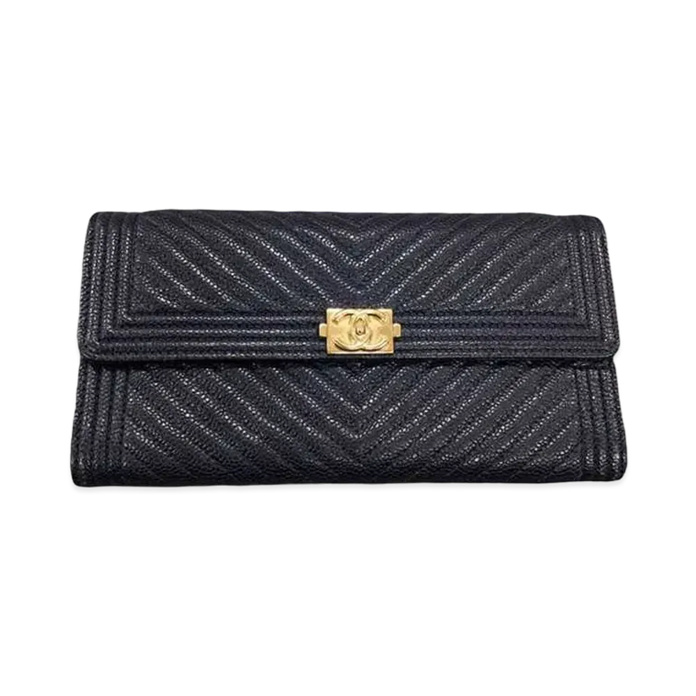 CHANEL Caviar Skin Boy Chanel Long Flap Wallet "Black"