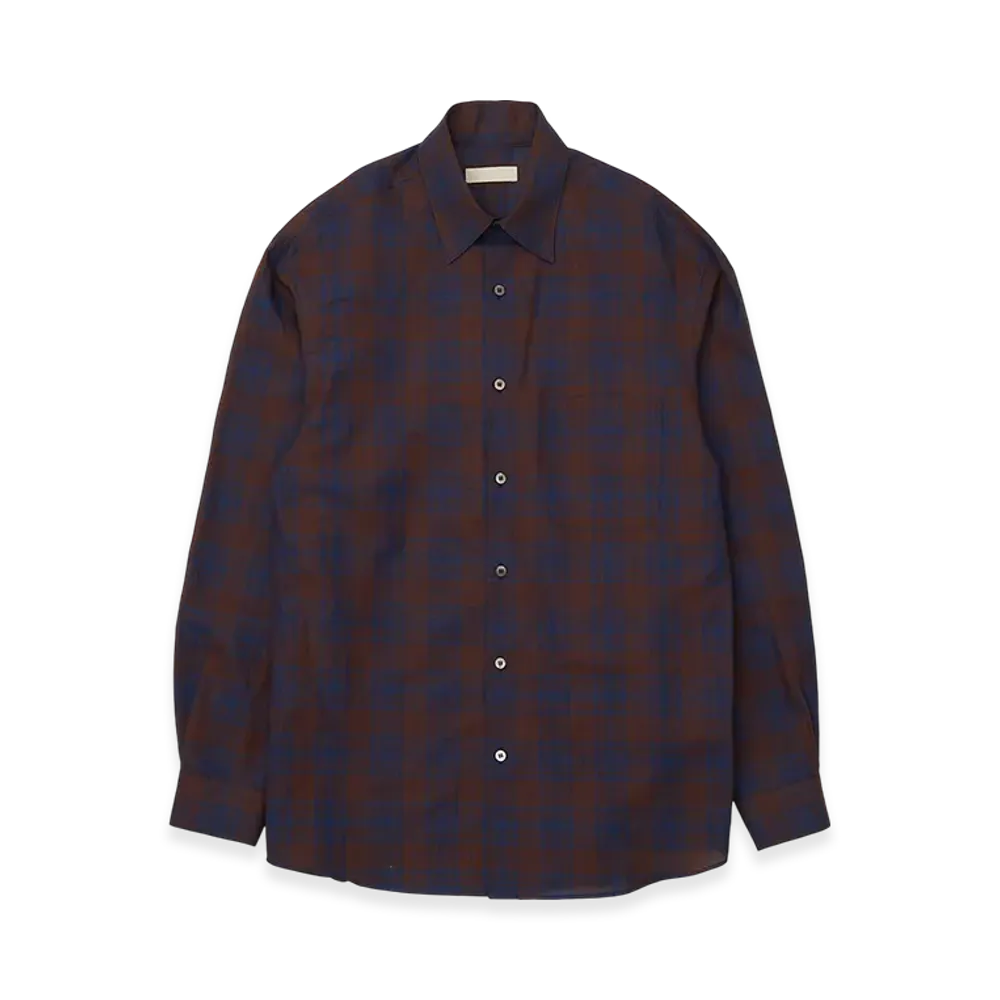 YOKE Cotton Linen Boil Shirts "Brown Plaid"