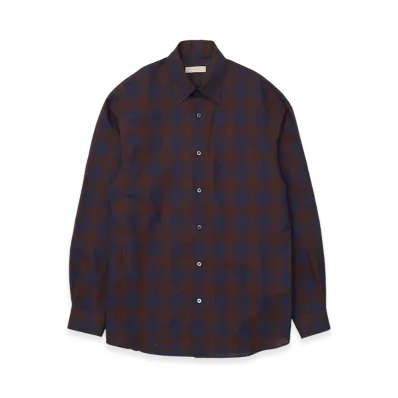 YOKE Cotton Linen Boil Shirts "Brown Plaid"