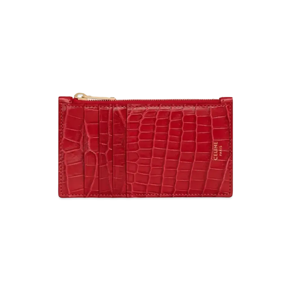 CELINE Zipped Compact Card Holder in Crocodile  "Red"