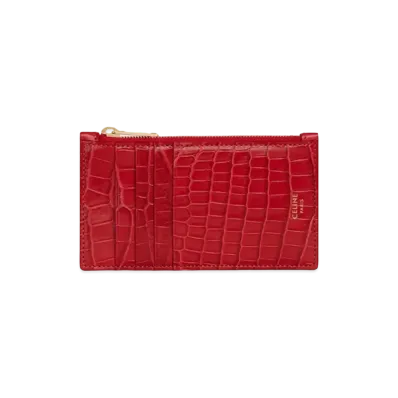 CELINE Zipped Compact Card Holder in Crocodile "Red"