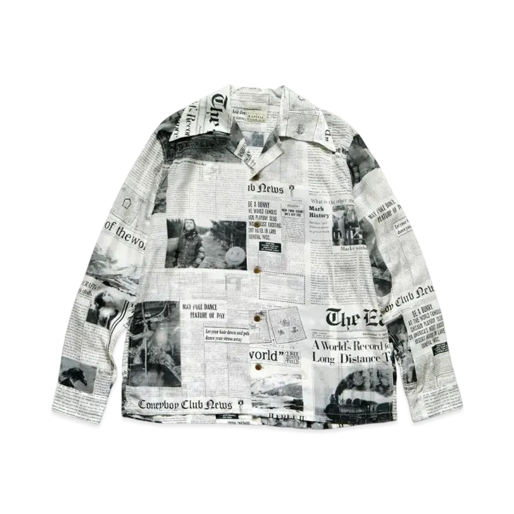KAPITAL Silk Rayon Gypsy News News Paper Langle Color Open Collar Shirt "White"