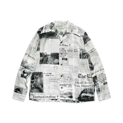KAPITAL Silk Rayon Gypsy News News Paper Langle Color Open Collar Shirt "White"