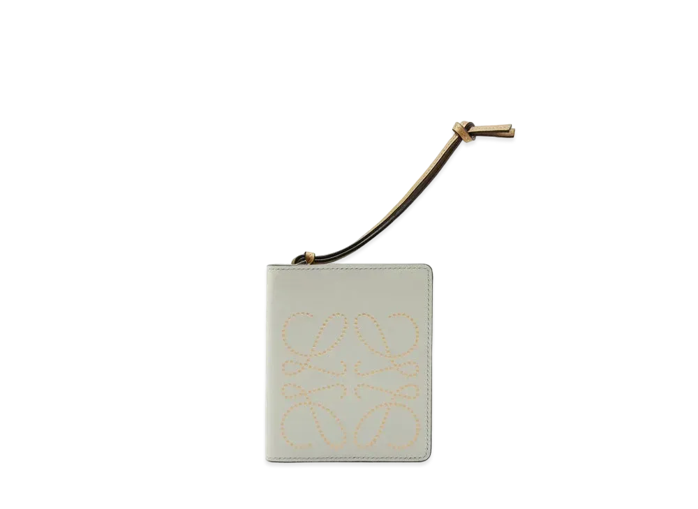 LOEWE Brand Compact Zip Wallet In Calfskin "Light Green / Dark Gold"