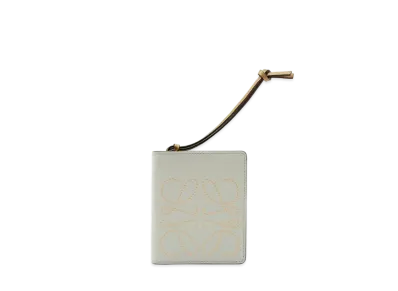 LOEWE Brand Compact Zip Wallet In Calfskin "Light Green / Dark Gold"