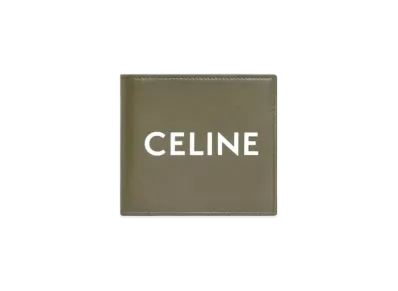 CELINE Bi-Fold Wallet In Smooth Calfskin With Celine Print "Dark Olive"