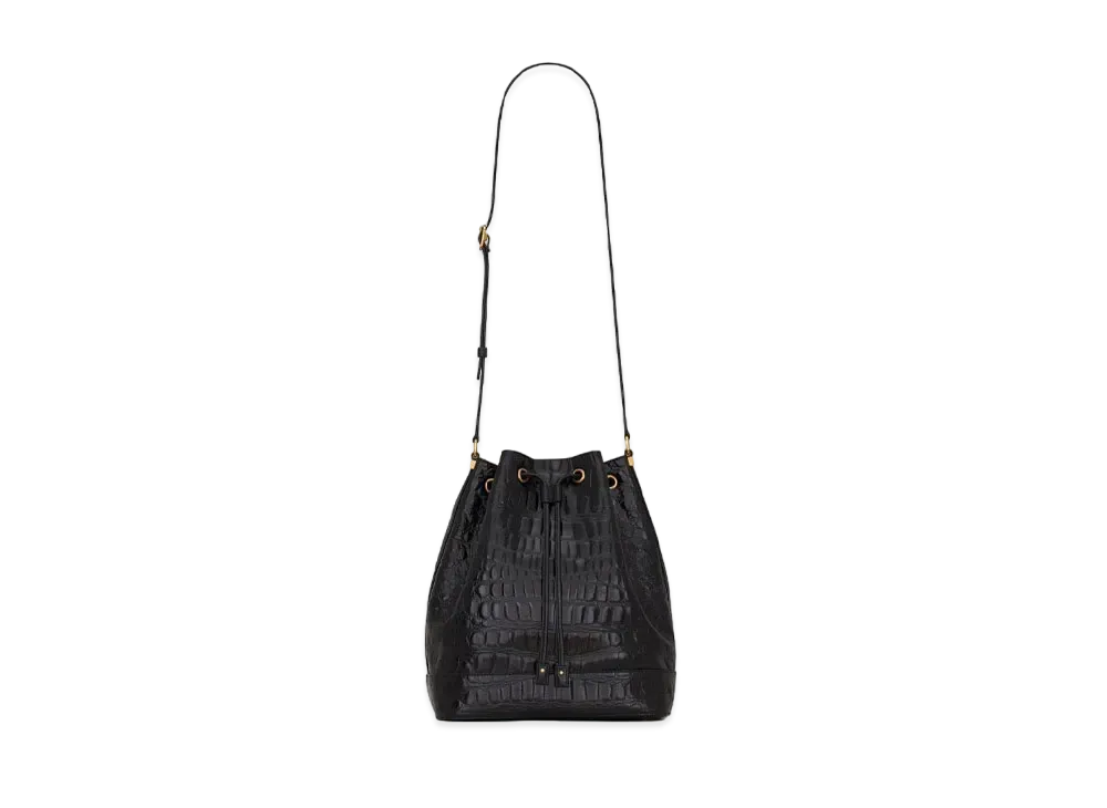 SAINT LAURENT Bucket Bag In Crocodile-Embossed Lacquered Leather "Black"