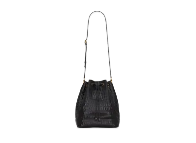 SAINT LAURENT Bucket Bag In Crocodile-Embossed Lacquered Leather "Black"