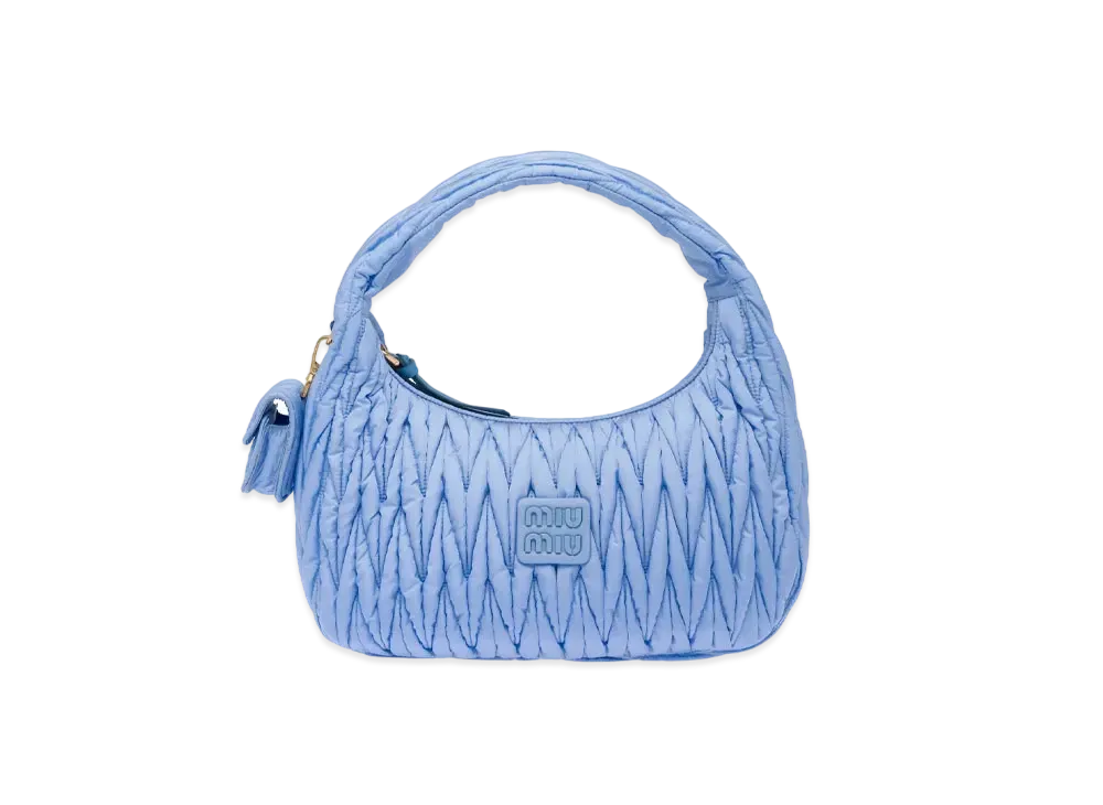 MIU MIU Miu Wander Matelasse Regenerated Nylon Hobo Bag "Astral Blue"