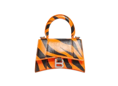 BALENCIAGA Year Of The Tiger Hourglass Mini Handbag With Chain Tiger Printed "Tangerine"