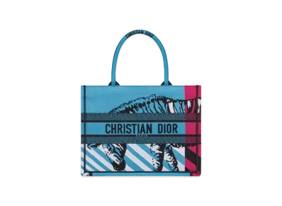 Dior Book Tote Medium Bag D-Jungle Pop Embroidery "Bright Blue"