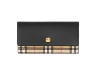 BURBERRY Vintage Check & Leather Continental Wallet "Black"