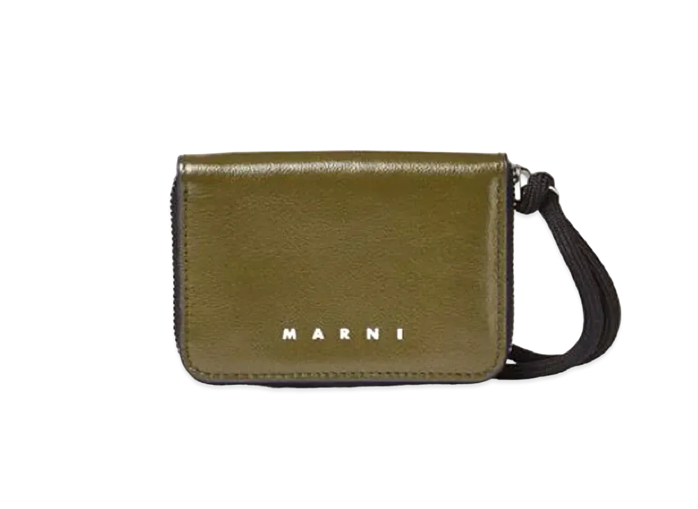 Marni Zip Around Bi Coloured Shiny Calfskin Wallet "Mosstone Green/Black"