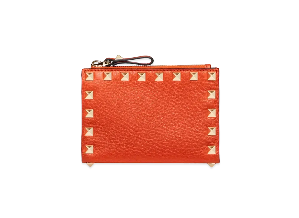 Valentino Rockstud Grainy Calfskin Keychain "Orange"